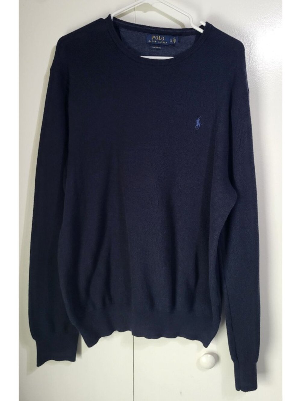POLO Ralph Lauren Pima Cotton Crewneck Pullover Sweater XL Navy Blue Old Money - Picture 3 of 9